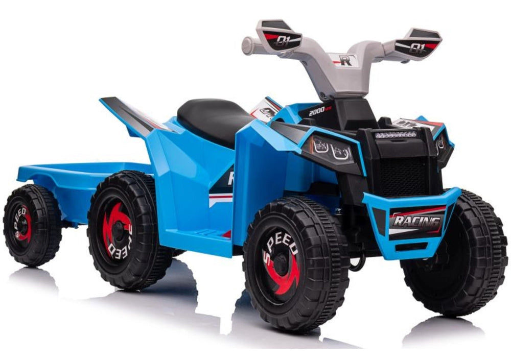 Batteridriven fyrhjuling för barn med släp, blå (XMX630T)