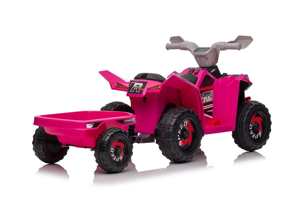 Batteridriven fyrhjuling för barn med släp rosa XMX630T