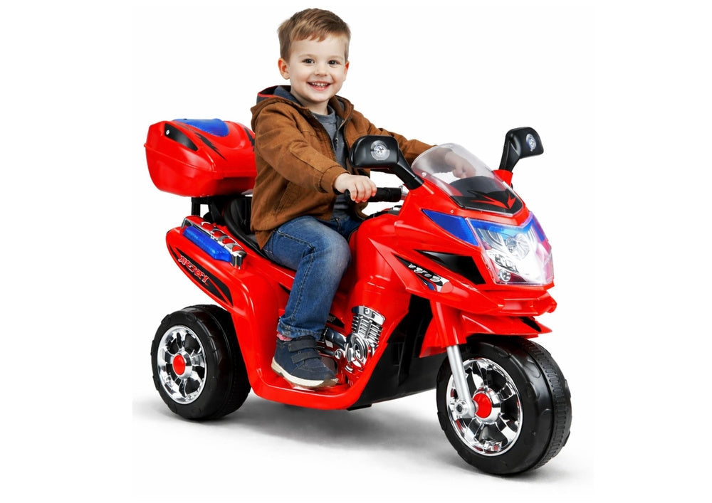 Batteridriven trehjulig barnmotorcykel 6V 4,5Ah röd med LED 3+