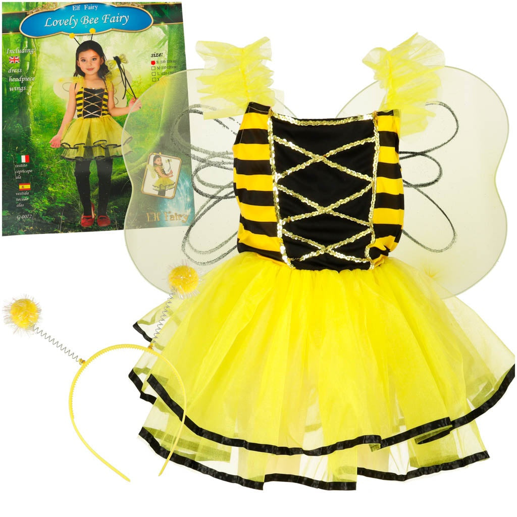 Bikostym barn set klänning vingar diadem, storlek S 100–110 cm