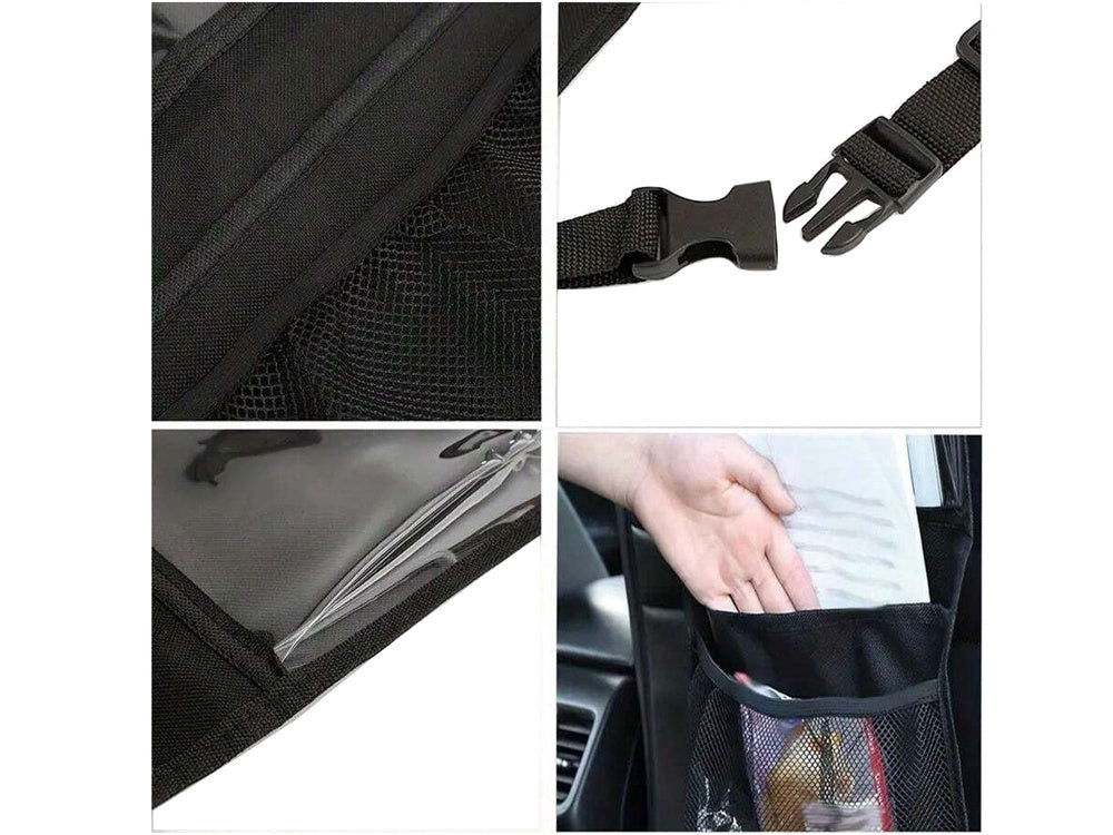 Bilorganisatör för ryggstöd med 3 fickor 50x28 cm svart