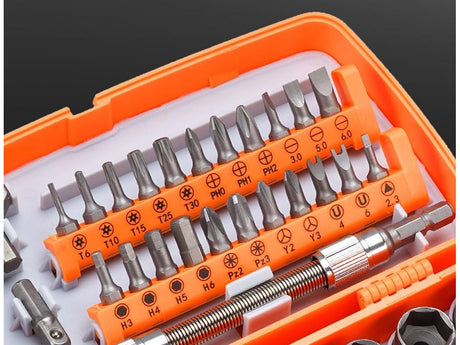Bitsats Torx/insex/hylsor 38 delar med spärrhandtag och låda 5–14 mm