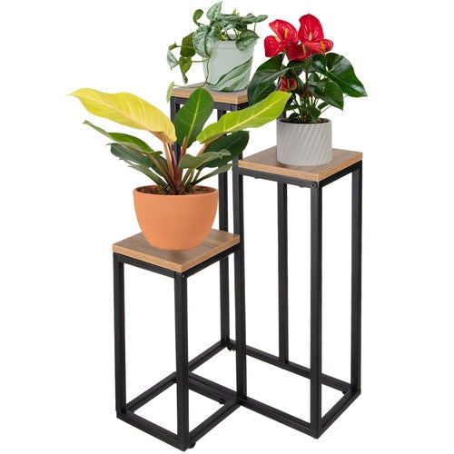 Blomsterställ 3 nivåer metall/MDF 67 cm svart 15 kg per hylla