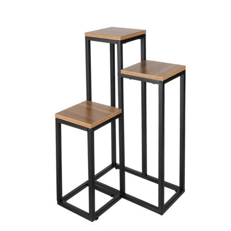 Blomsterställ 3 nivåer metall/MDF 67 cm svart 15 kg per hylla