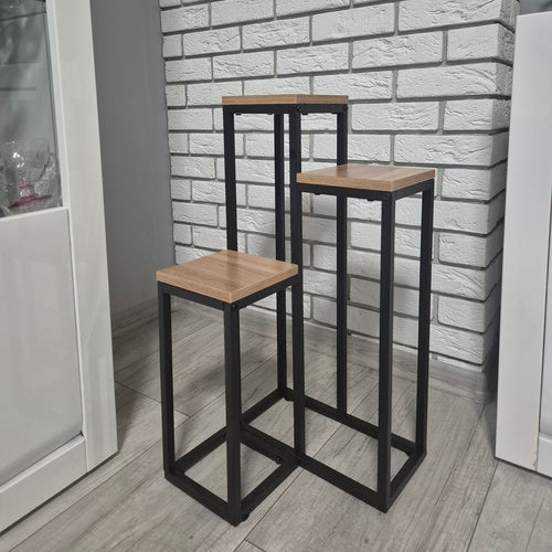 Blomsterställ 3 nivåer metall/MDF 67 cm svart 15 kg per hylla