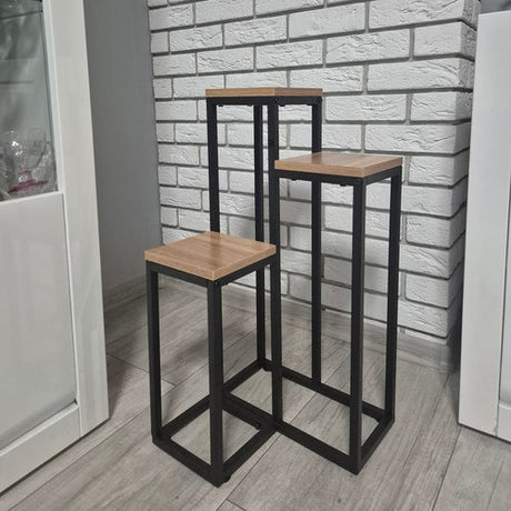 Blomsterställ 3 nivåer metall/MDF 67 cm svart 15 kg per hylla
