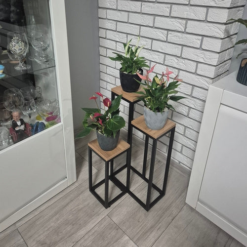 Blomsterställ 3 nivåer metall/MDF 67 cm svart 15 kg per hylla