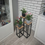 Blomsterställ 3 nivåer metall/MDF 67 cm svart 15 kg per hylla