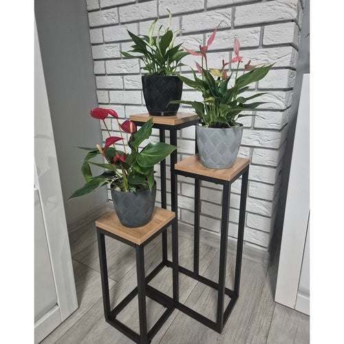 Blomsterställ 3 nivåer metall/MDF 67 cm svart 15 kg per hylla