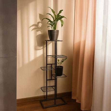 Blomsterställ 6 nivåer metall svart 41x22x106 cm för inomhusbruk