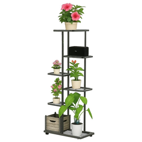 Blomsterställ 6 nivåer metall svart 41x22x106 cm för inomhusbruk