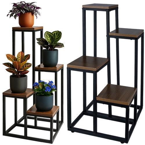Blomsterställ växtställ 4 hyllor 69 cm MDF/järn svart/trä