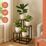 Blomsterställ växtställ 4 hyllor 69 cm MDF/järn svart/trä