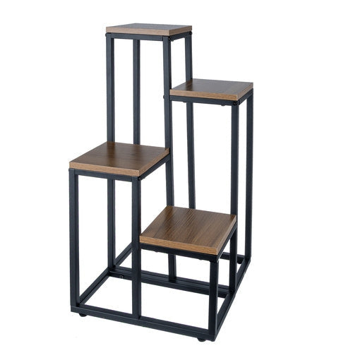 Blomsterställ växtställ 4 hyllor 69 cm MDF/järn svart/trä