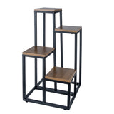 Blomsterställ växtställ 4 hyllor 69 cm MDF/järn svart/trä