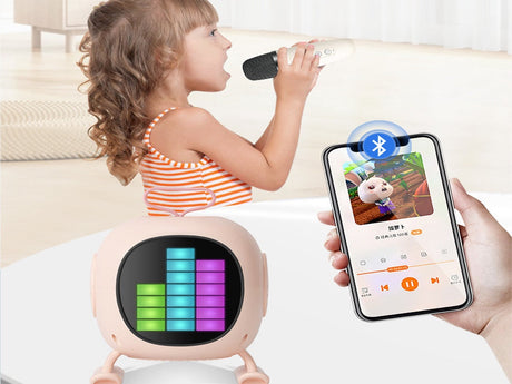 Bluetooth karaokehögtalare med mikrofon LED USB batteri färg mix