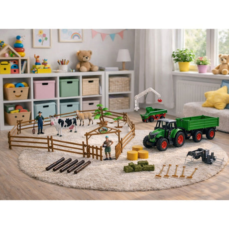 Bondgårdsleksak 45 delar med traktor, lyftbart släp, djur & figurer