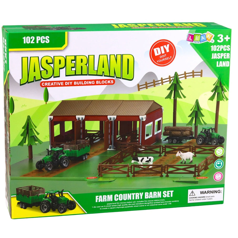 Bondgårdsleksak set 102 delar med 2 traktorer, släp och djurfigurer