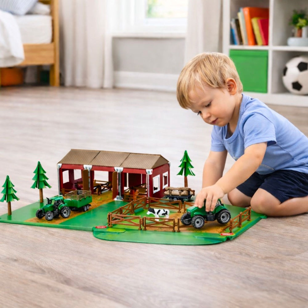 Bondgårdsleksak set 102 delar med 2 traktorer, släp och djurfigurer