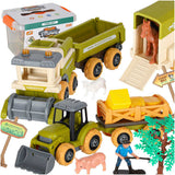 Bondgårds leksaksset traktor med släp, djur & batteridriven borr 3+
