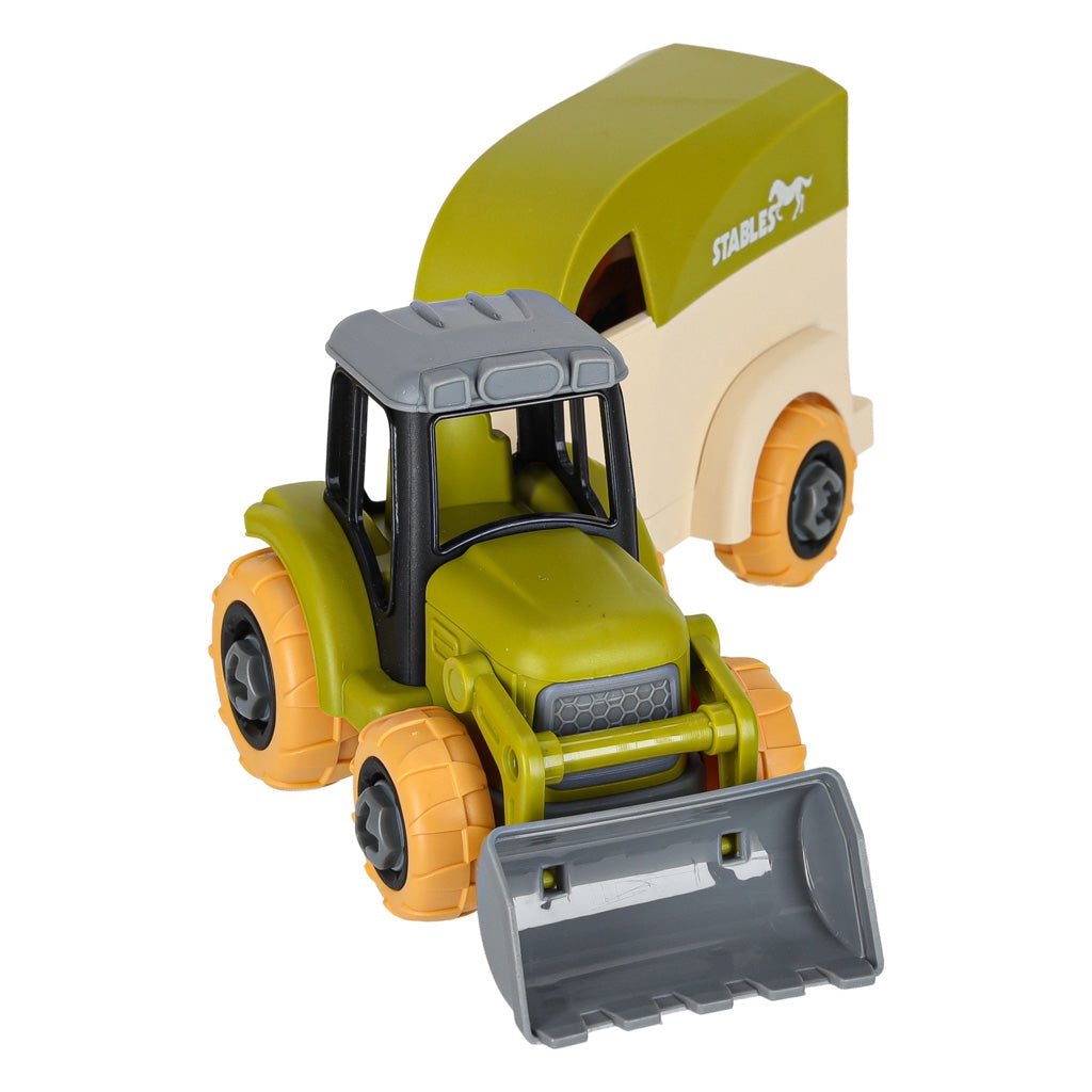 Bondgårds leksaksset traktor med släp, djur & batteridriven borr 3+