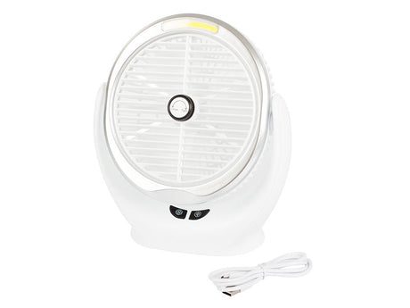 Bordfläkt 14,5 cm med LED-lampa uppladdningsbar USB vit/silver
