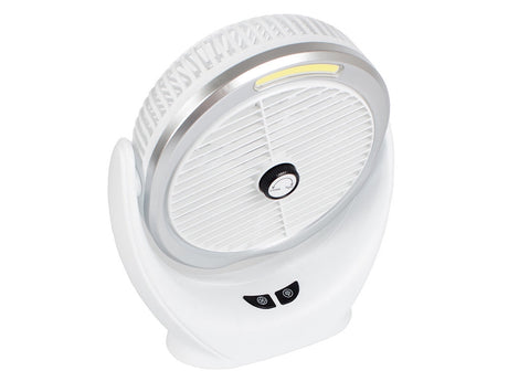 Bordfläkt 14,5 cm med LED-lampa uppladdningsbar USB vit/silver