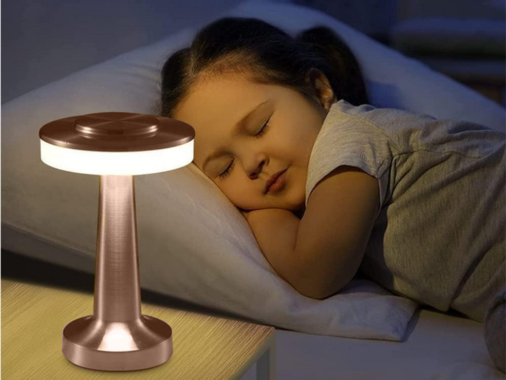Bordslampa LED 3W dimbar 3 ljuslägen uppladdningsbar koppar 20 cm