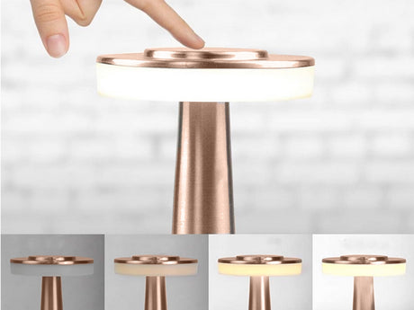Bordslampa LED 3W dimbar 3 ljuslägen uppladdningsbar koppar 20 cm