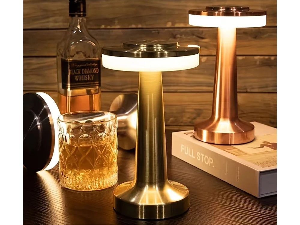 Bordslampa LED 3W dimbar 3 ljuslägen uppladdningsbar koppar 20 cm