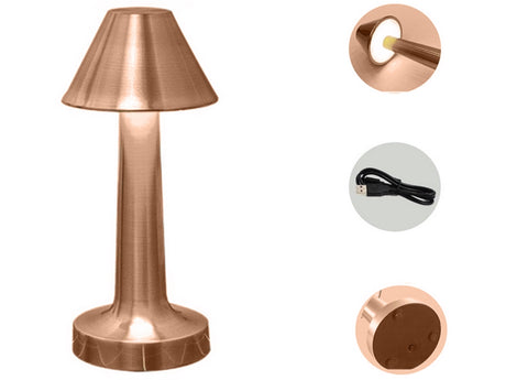 Bordslampa LED uppladdningsbar touch dimbar 3 lägen koppar 23,5 cm