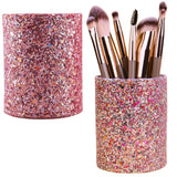Borsthållare i plast glittrig rosa 9x7x7 cm för makeupborstar
