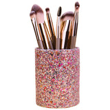 Borsthållare i plast glittrig rosa 9x7x7 cm för makeupborstar