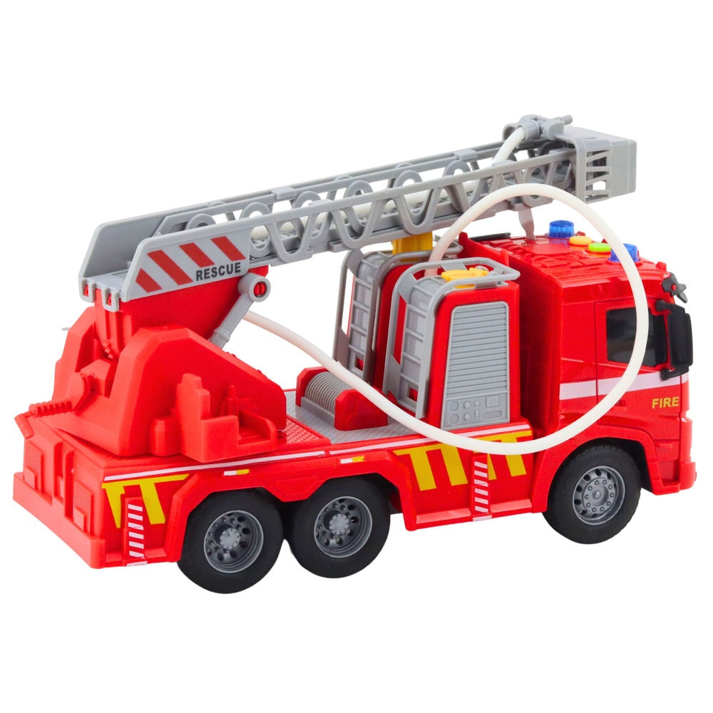 Brandbil leksak 1:16 med stege, vattenstråle, ljus & ljud inkl batterier