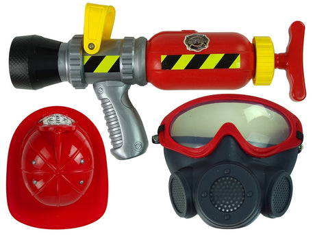 Brandmansset leksaker 7 delar med hjälm, mask och vattenbrandsläckare