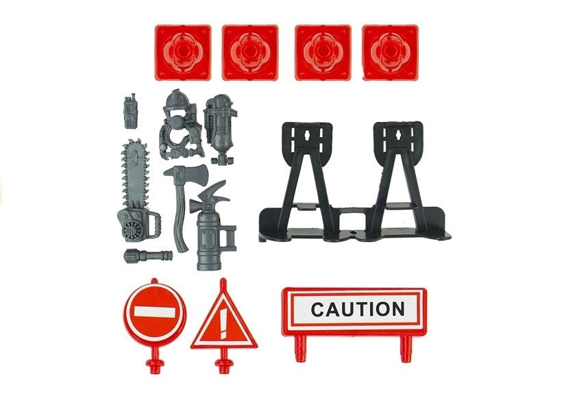 Brandmansset med stor brandbil 49 cm, hjälm, ATV, 2 figurer & tillbehör