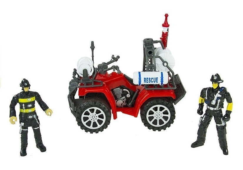Brandmansset med stor brandbil 49 cm, hjälm, ATV, 2 figurer & tillbehör
