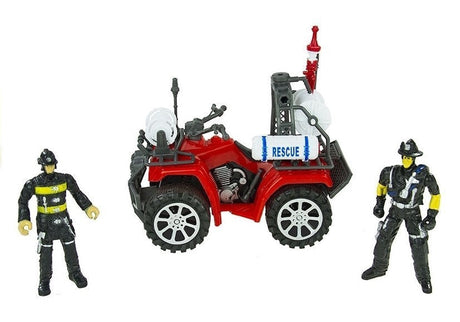 Brandmansset med stor brandbil 49 cm, hjälm, ATV, 2 figurer & tillbehör