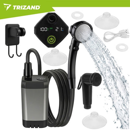Bärbar campingdusch 6000mAh med pump 2 m slang USB-C 90–120 min
