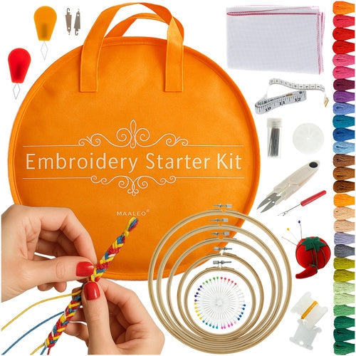 Broderikit 207 delar med 100 färger, trådar 8 m, 5 broderiram