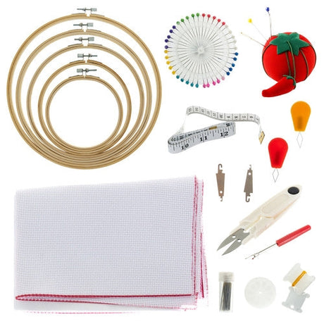 Broderikit 207 delar med 100 färger, trådar 8 m, 5 broderiram