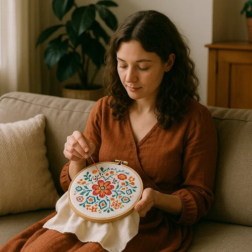 Broderikit 207 delar med 100 färger, trådar 8 m, 5 broderiram