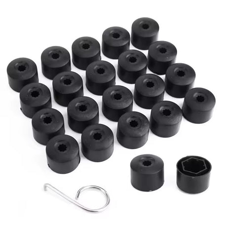 Bultkåpor för hjulmuttrar 17 mm svart 20-pack med borttagningsverktyg