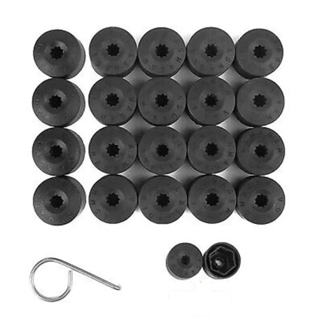 Bultkåpor för hjulmuttrar 17 mm svart 20-pack med borttagningsverktyg