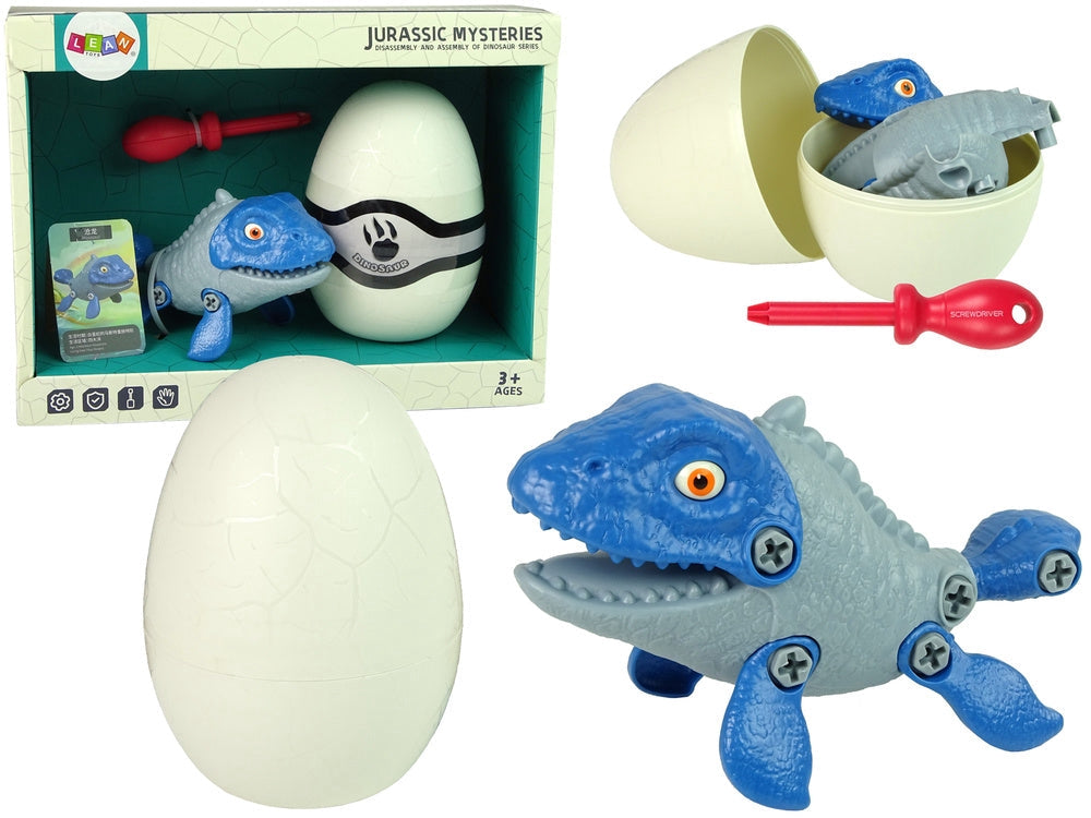 Byggbar dinosaurie Mosasaur i ägg med skruvmejsel 20 cm 3+ år