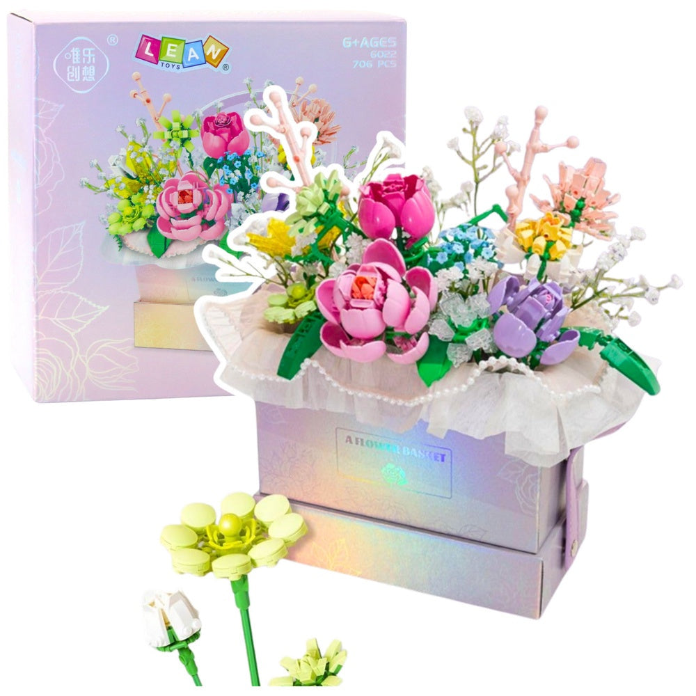 Byggblock blomsterarrangemang i låda med LED-ljus 706 delar