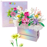 Byggblock blomsterarrangemang i låda med LED-ljus 706 delar