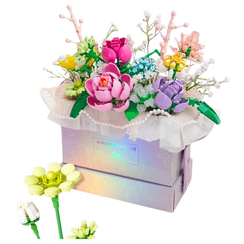 Byggblock blomsterarrangemang i låda med LED-ljus 706 delar