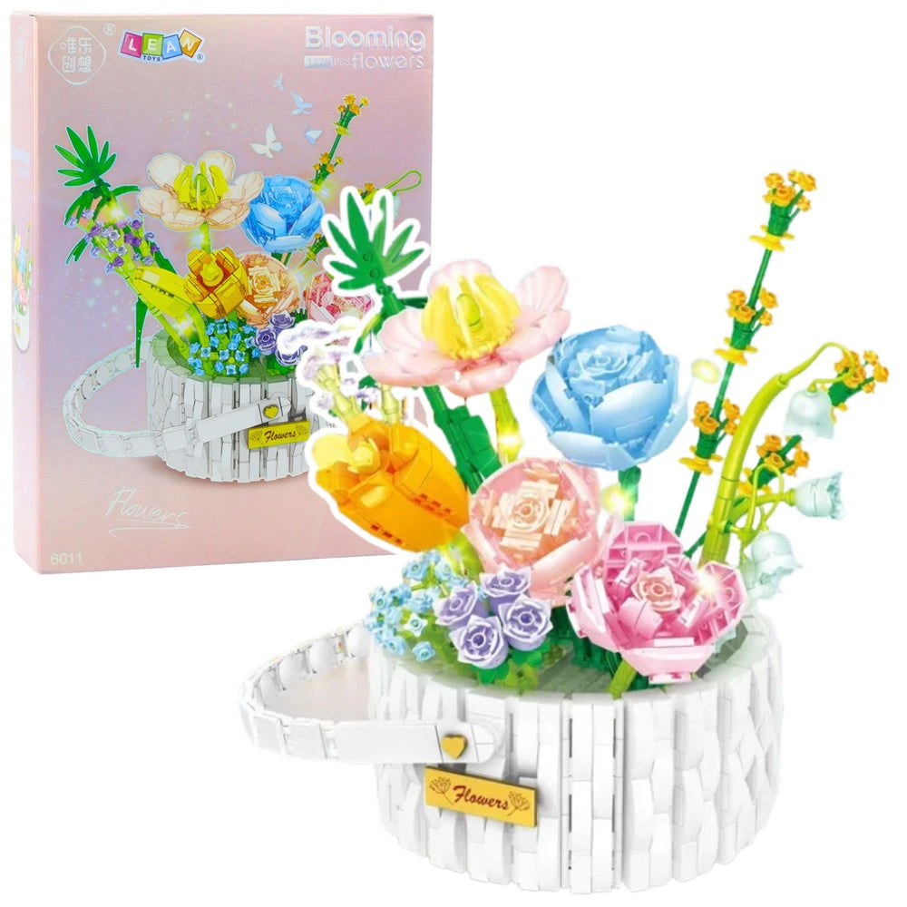 Byggblockset blomsterkorg 1376 delar med LED-ljus, 20,5x18,5x17 cm