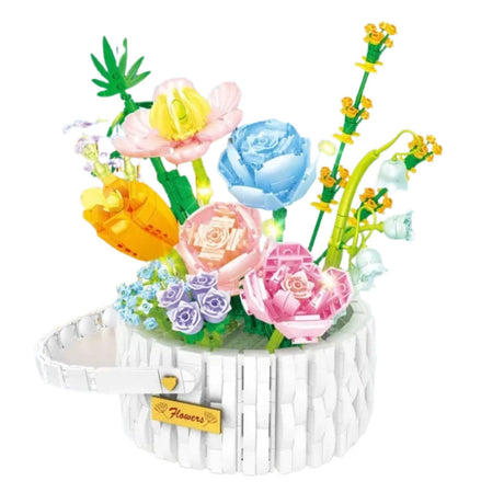 Byggblockset blomsterkorg 1376 delar med LED-ljus, 20,5x18,5x17 cm